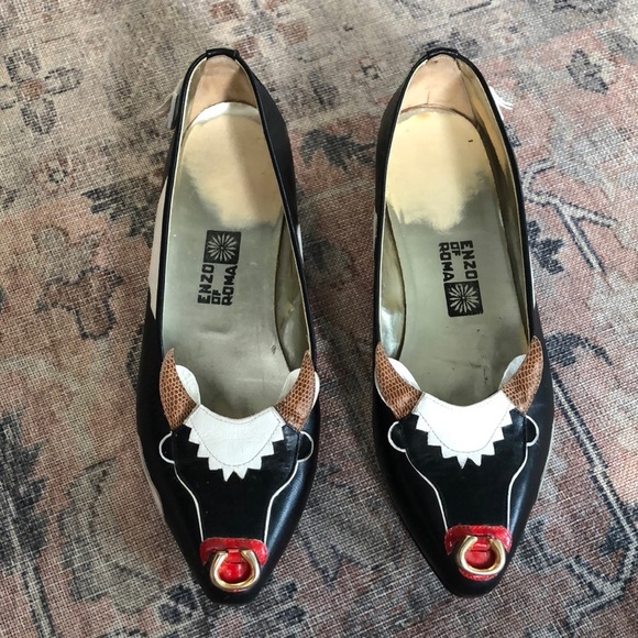 Vintage Shoes - Rare Vintage Enzo of Roma Albanese Leather Bull Flats Shoes